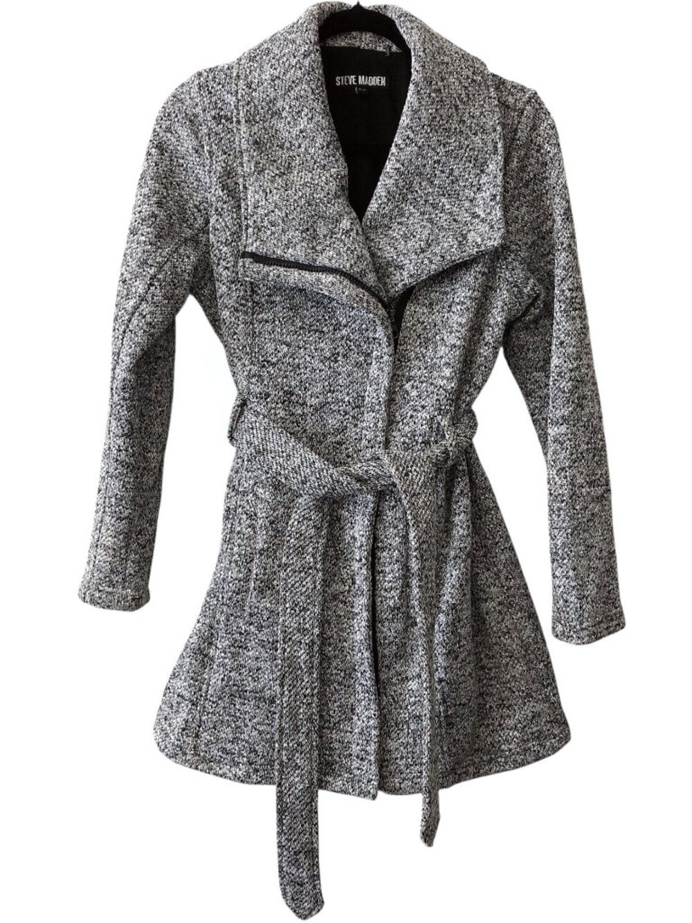 Steve Madden Gray Black Marled Knit Belted Coat M
